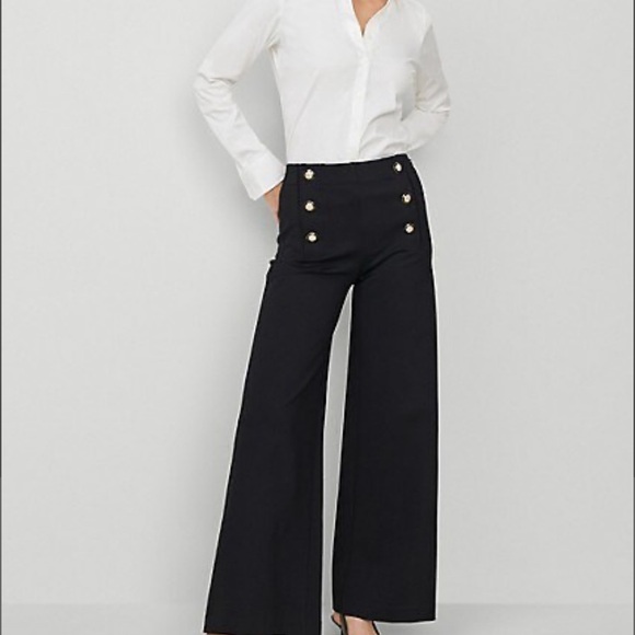 Ann Taylor Black Wide-Leg Pants with Gold Buttons - Picture 1 of 3